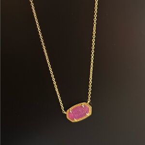 Kendra Scott Elisa Pink Drusy Gold Pendant Necklace with Box and Pouch